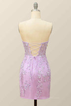 Party Dresses White, Sheath Strapless Appliques Lace-Up Back Mini Homecoming Dress