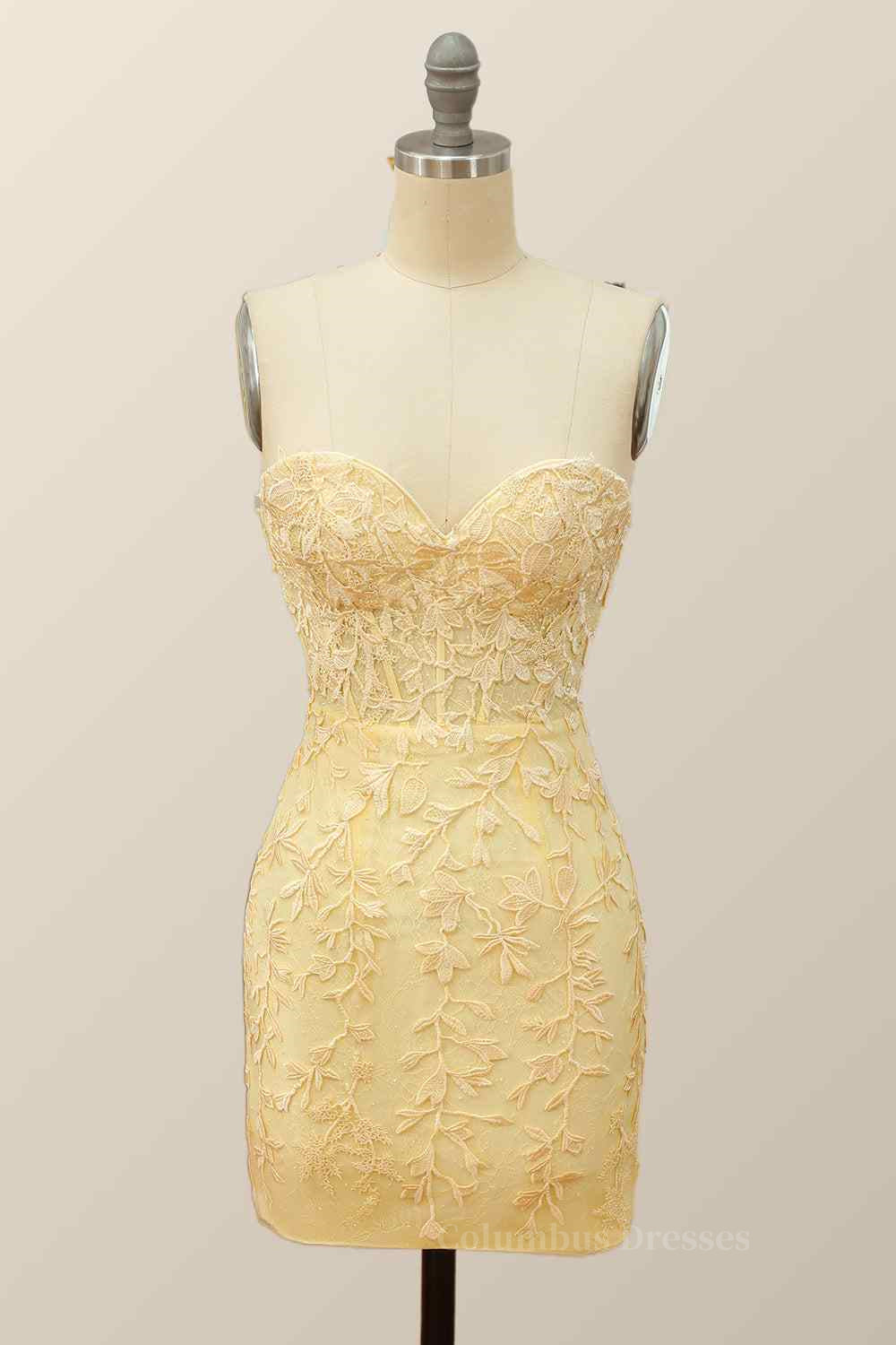 Party Dress In White, Sheath Strapless Appliques Lace-Up Back Mini Homecoming Dress