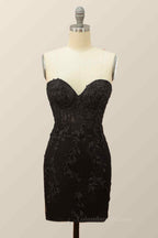 Party Dresses For Girls, Sheath Strapless Appliques Lace-Up Back Mini Homecoming Dress