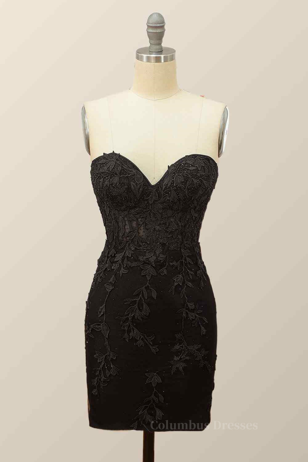 Party Dresses For Girls, Sheath Strapless Appliques Lace-Up Back Mini Homecoming Dress