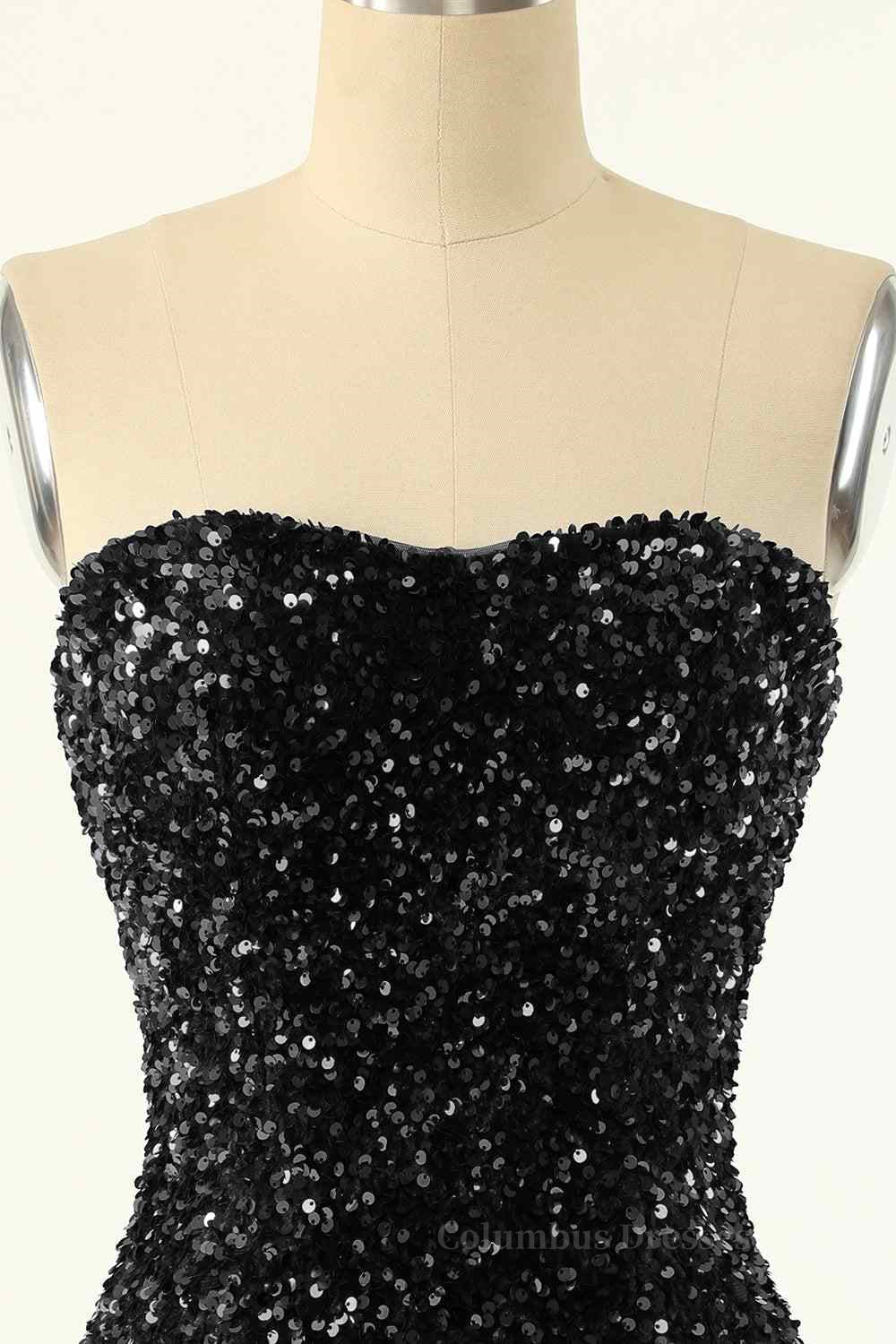 Party Dresses For Summer, Sheath Strapless Sequins Mini Homecoming Dress