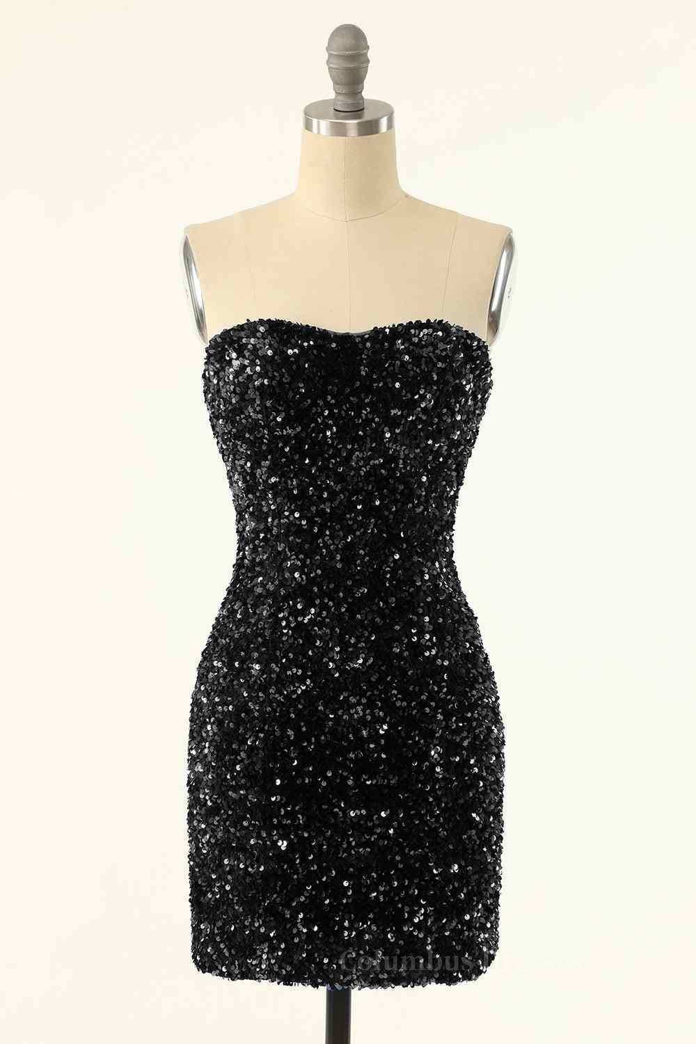 Party Dresses Cocktail, Sheath Strapless Sequins Mini Homecoming Dress