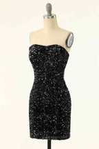 Party Dresses Summer, Sheath Strapless Sequins Mini Homecoming Dress