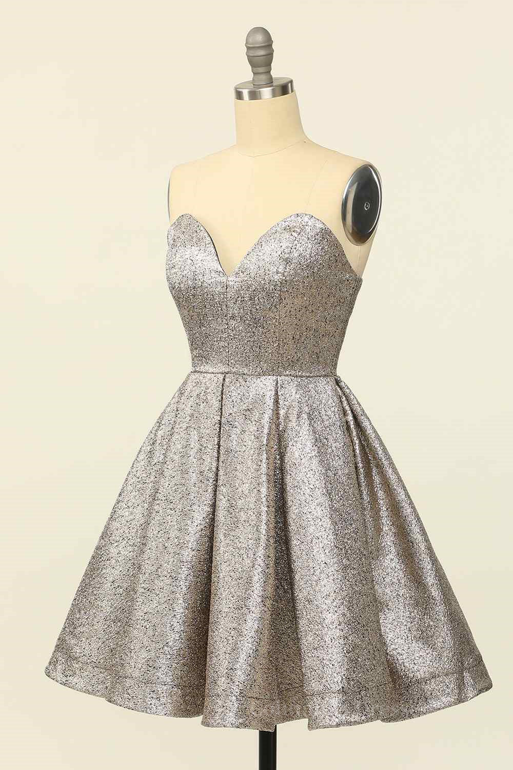Silver A-line Strapless Sweetheart Lace-Up Back Mini Homecoming Dress Secondary image
