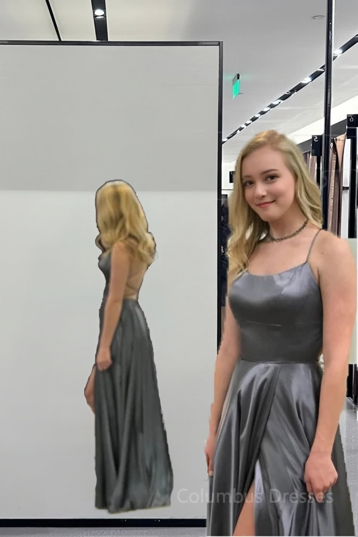 Simple A-Line Stunning Long Prom Dresses, Gray Formal Evening Gowns With Slit Secondary image