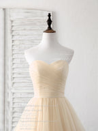 Prom Dresses For Black, Simple Sweetheart Champagne Tulle Long Prom Dress Champagne Evening Dress