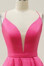 Prom Dress Styling Hair, Simply Hot Pink A-line Straps Long Gown