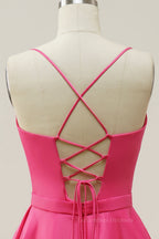 Prom Dresses Emerald Green, Simply Hot Pink A-line Straps Long Gown
