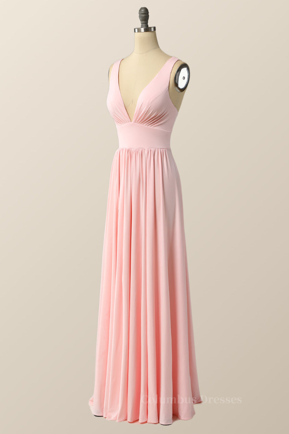 Prom Dress With Pockets, Simply Pink Empire A-line Maxi Dress with Slit
