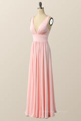 Prom Dress With Pockets, Simply Pink Empire A-line Maxi Dress with Slit