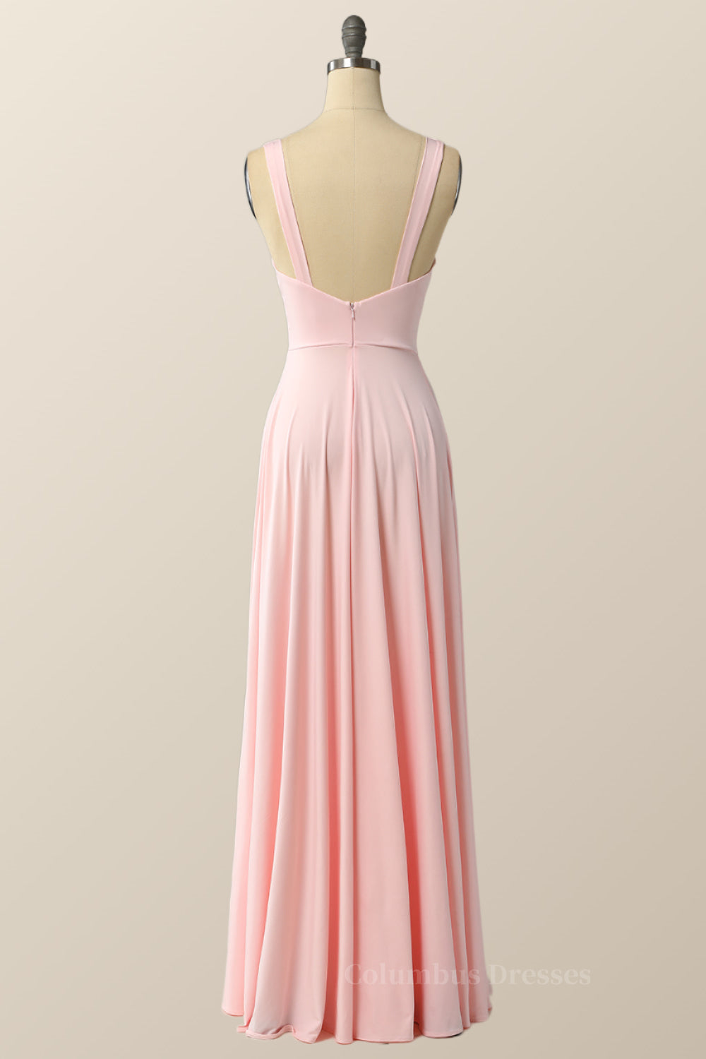 Prom Dress Ball Gown, Simply Pink Empire A-line Maxi Dress with Slit Main image
