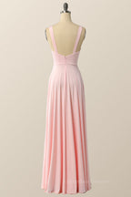 Prom Dress Ball Gown, Simply Pink Empire A-line Maxi Dress with Slit