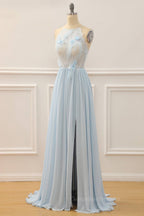 Bridesmaid Dresses Orange, Sky Blue A-line Bateau Tulle 3D Applique Long Prom Dress