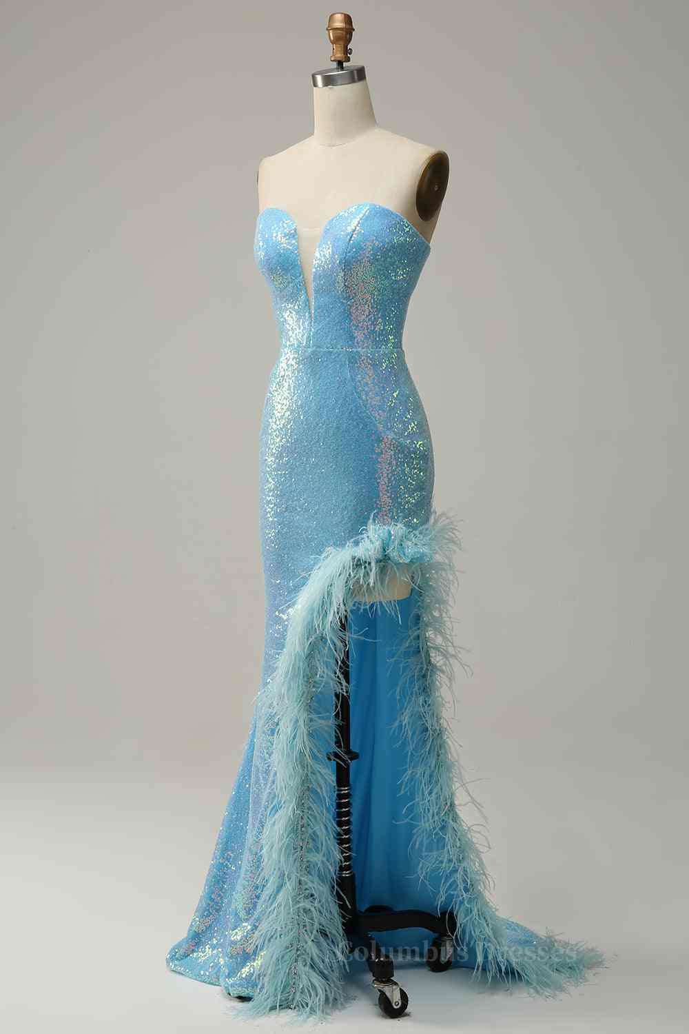 Sky Blue Mermaid Strapless Sparkly Long Formal Dress Secondary image