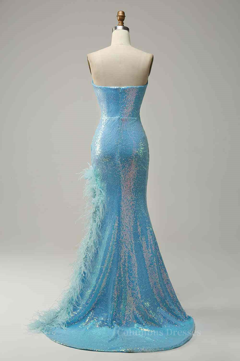 Prom Dresses White And Gold, Sky Blue Mermaid Strapless Sparkly Long Formal Dress Main image