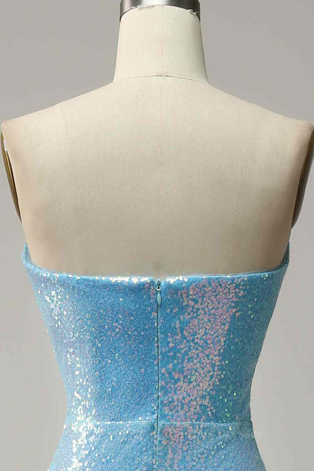 Black Dress, Sky Blue Mermaid Strapless Sparkly Long Formal Dress