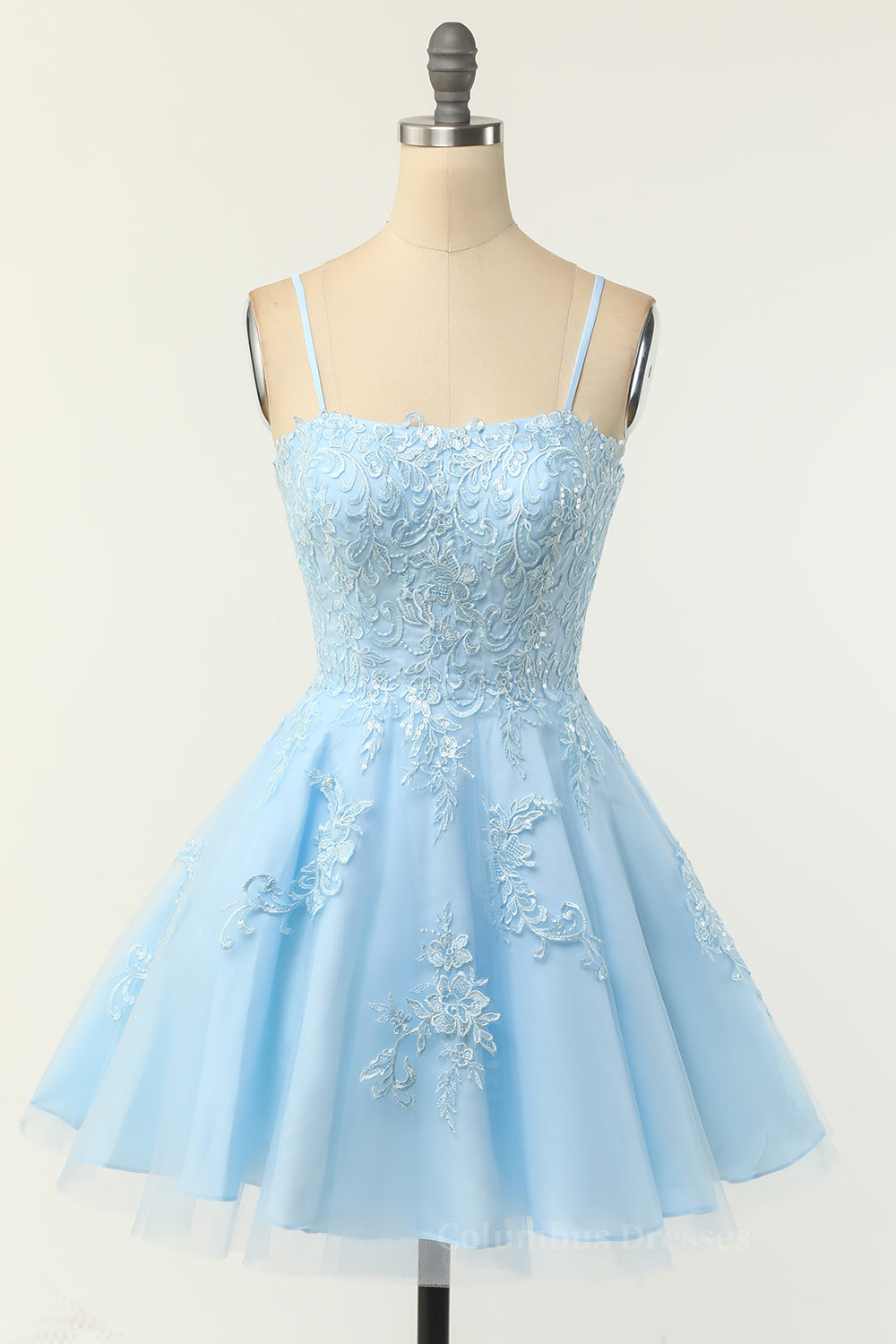 Spaghetti Straps Blue A-line Appliques Short Homecoming Dress Secondary image