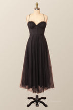 Homecoming, Spaghetti Straps Blush Pink Tulle A-line Midi Dress