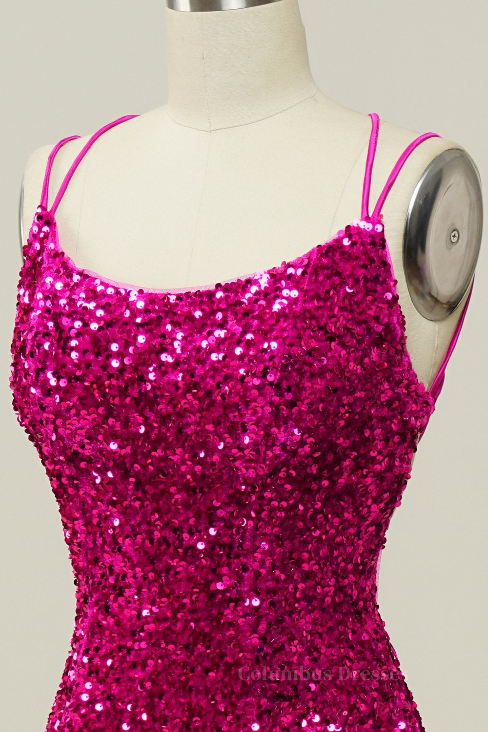 Prom Dress Chicago, Sparkle Fuchsia Sequin Mermaid Long Formal Dress
