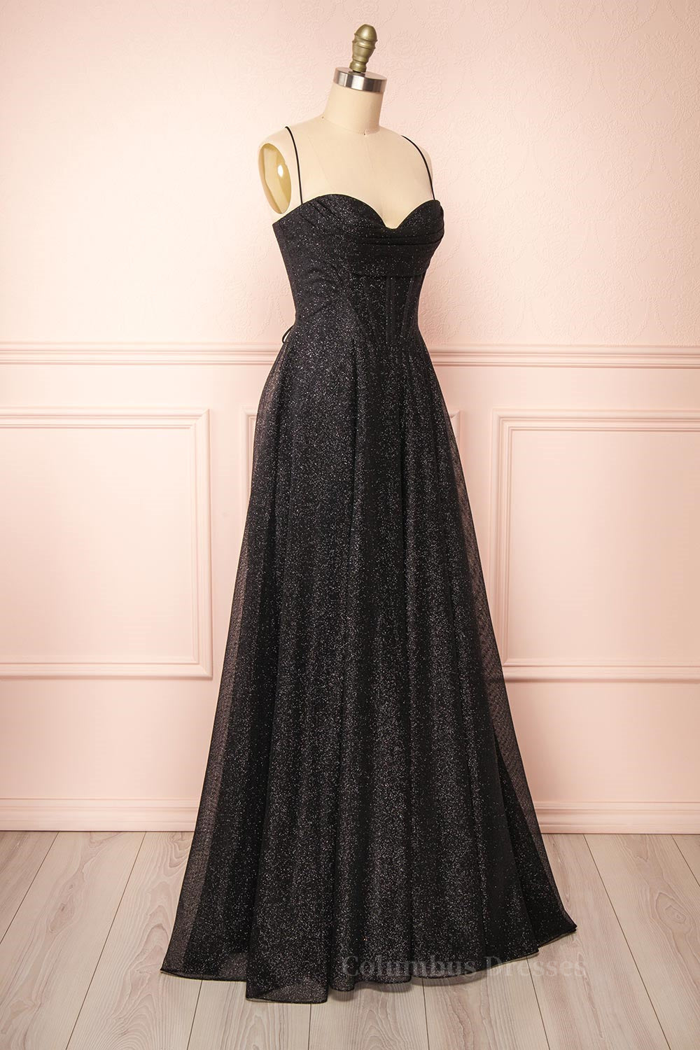 Sparkly Black Lace-Up A-line Sweetheart Long Prom Dress Secondary image