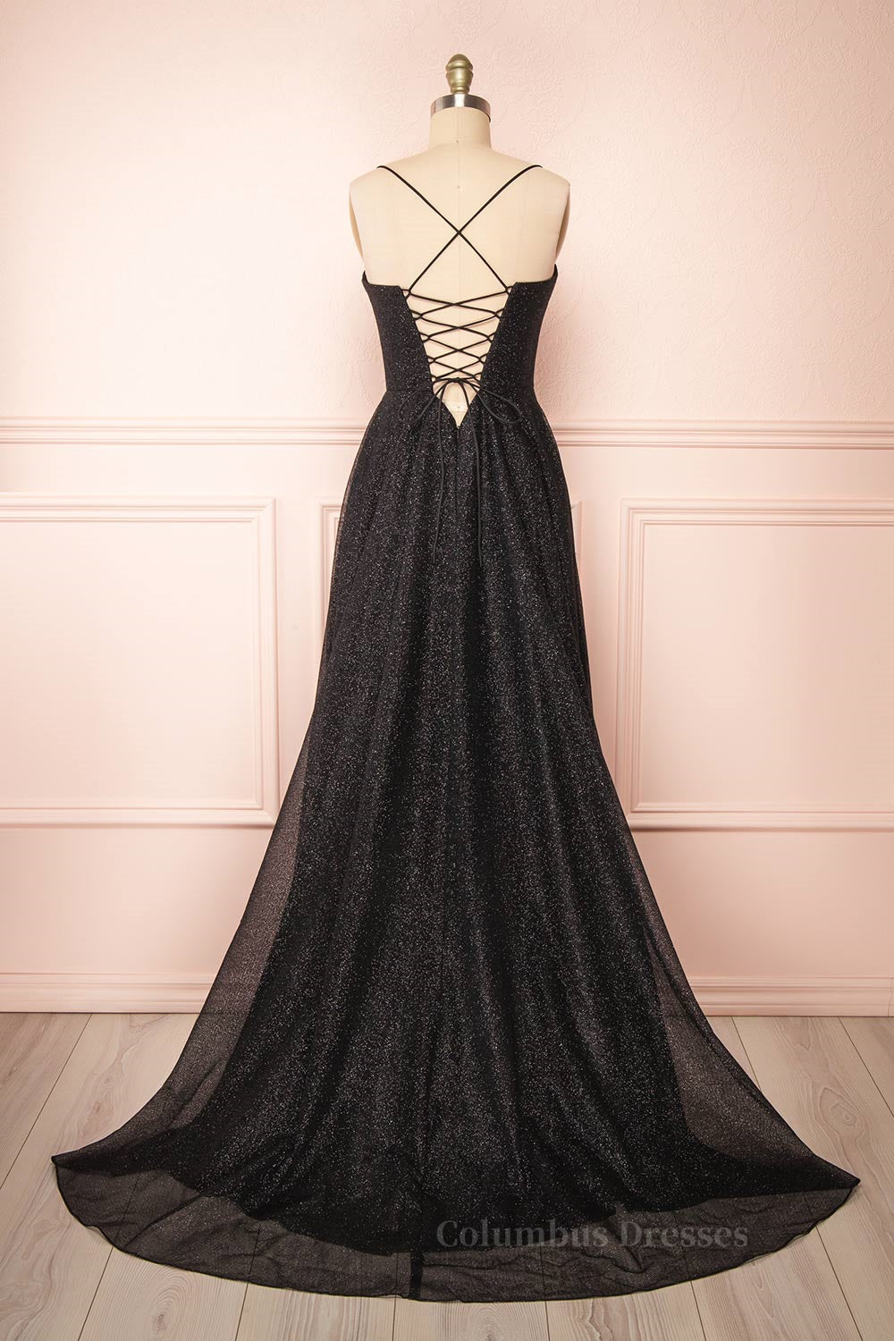 Bridesmaid Dresses Blues, Sparkly Black Lace-Up A-line Sweetheart Long Prom Dress Main image