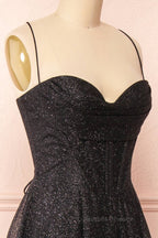 Bridesmaid Dresses Pinks, Sparkly Black Lace-Up A-line Sweetheart Long Prom Dress