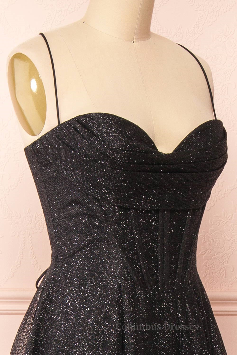 Bridesmaid Dresses Pinks, Sparkly Black Lace-Up A-line Sweetheart Long Prom Dress