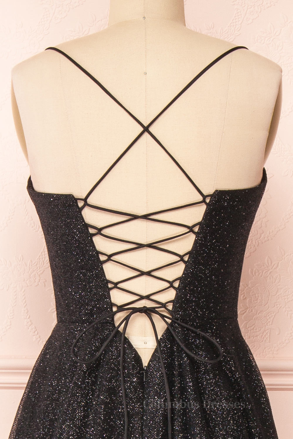 Bridesmaid Dress Pink, Sparkly Black Lace-Up A-line Sweetheart Long Prom Dress