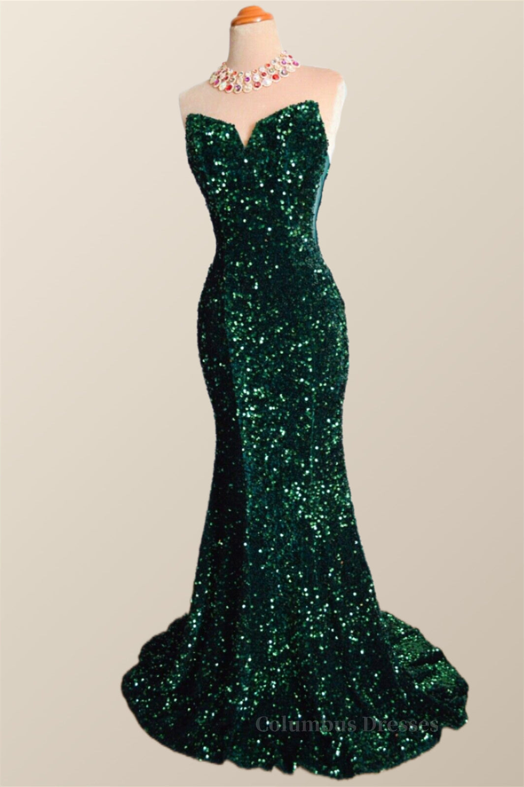 Strapless Dark Green Velvet Sequin Mermaid Party Dress Secondary image
