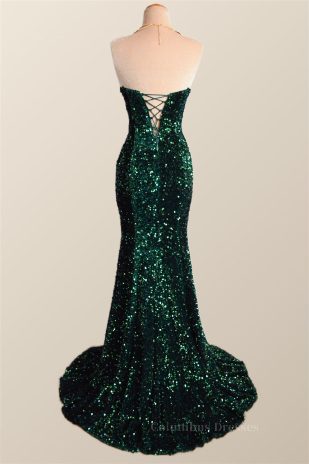 Bridesmaids Dresses Mismatched Fall, Strapless Dark Green Velvet Sequin Mermaid Party Dress Main image
