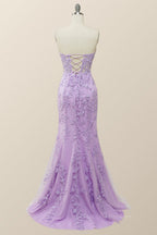 Homecoming Dresses Websites, Strapless Hot Pink Lace Mermaid Long Prom Dress