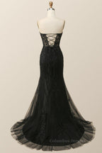 Homecoming Dress Pretty, Strapless Hot Pink Lace Mermaid Long Prom Dress