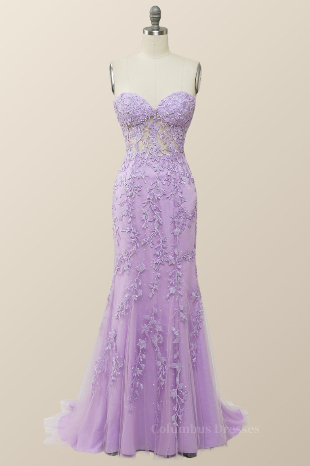 Homecoming Dress 2058, Strapless Hot Pink Lace Mermaid Long Prom Dress