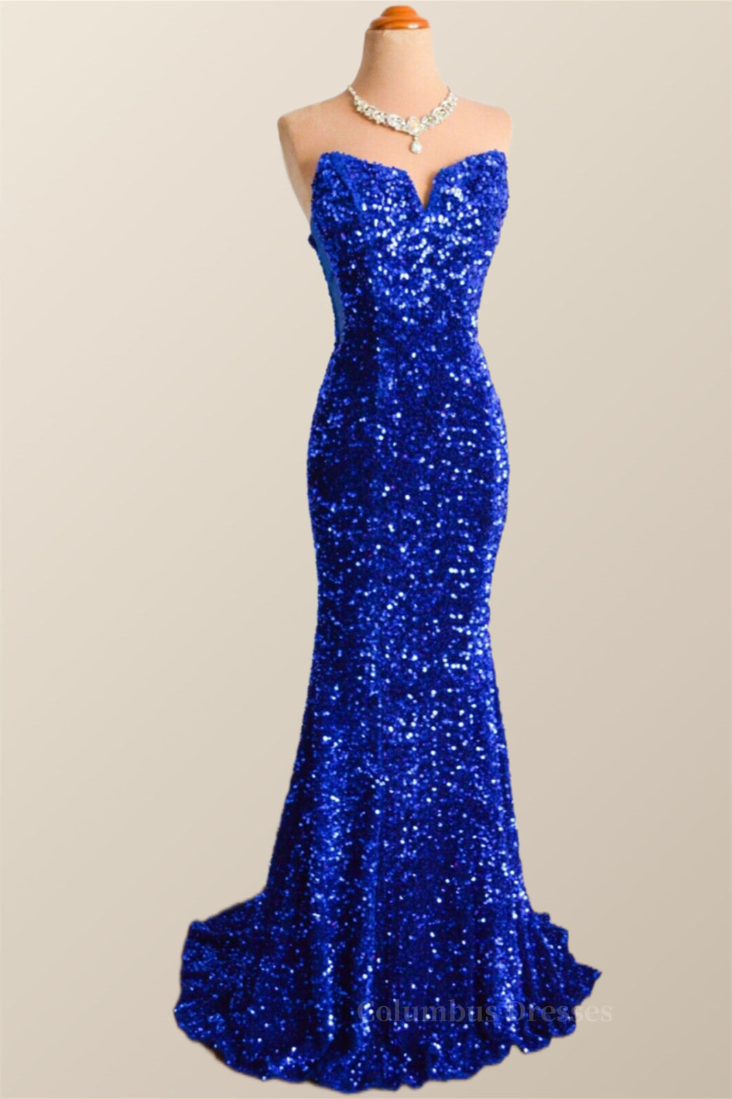 Strapless Royal Blue Velvet Sequin Mermaid Party Dress Secondary image