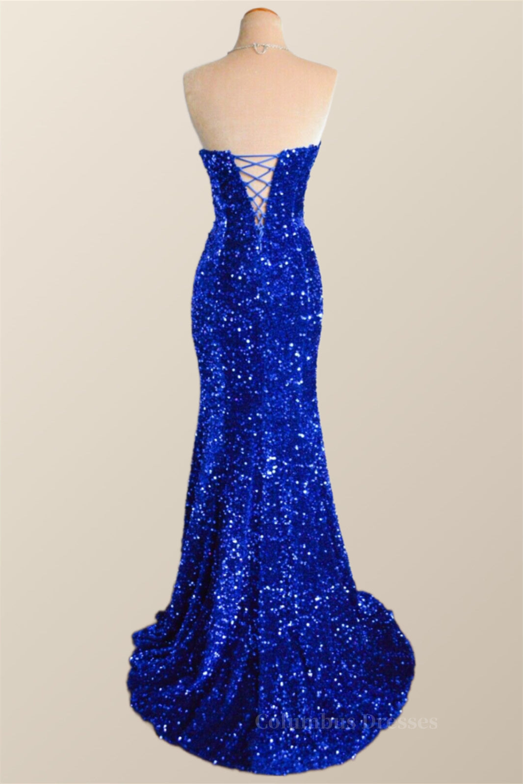 Bridesmaids Dresses Orange, Strapless Royal Blue Velvet Sequin Mermaid Party Dress Main image