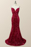 Salad Dress Recipes, Strapless V Neck Fuchsia Sequin Mermaid Party Dress