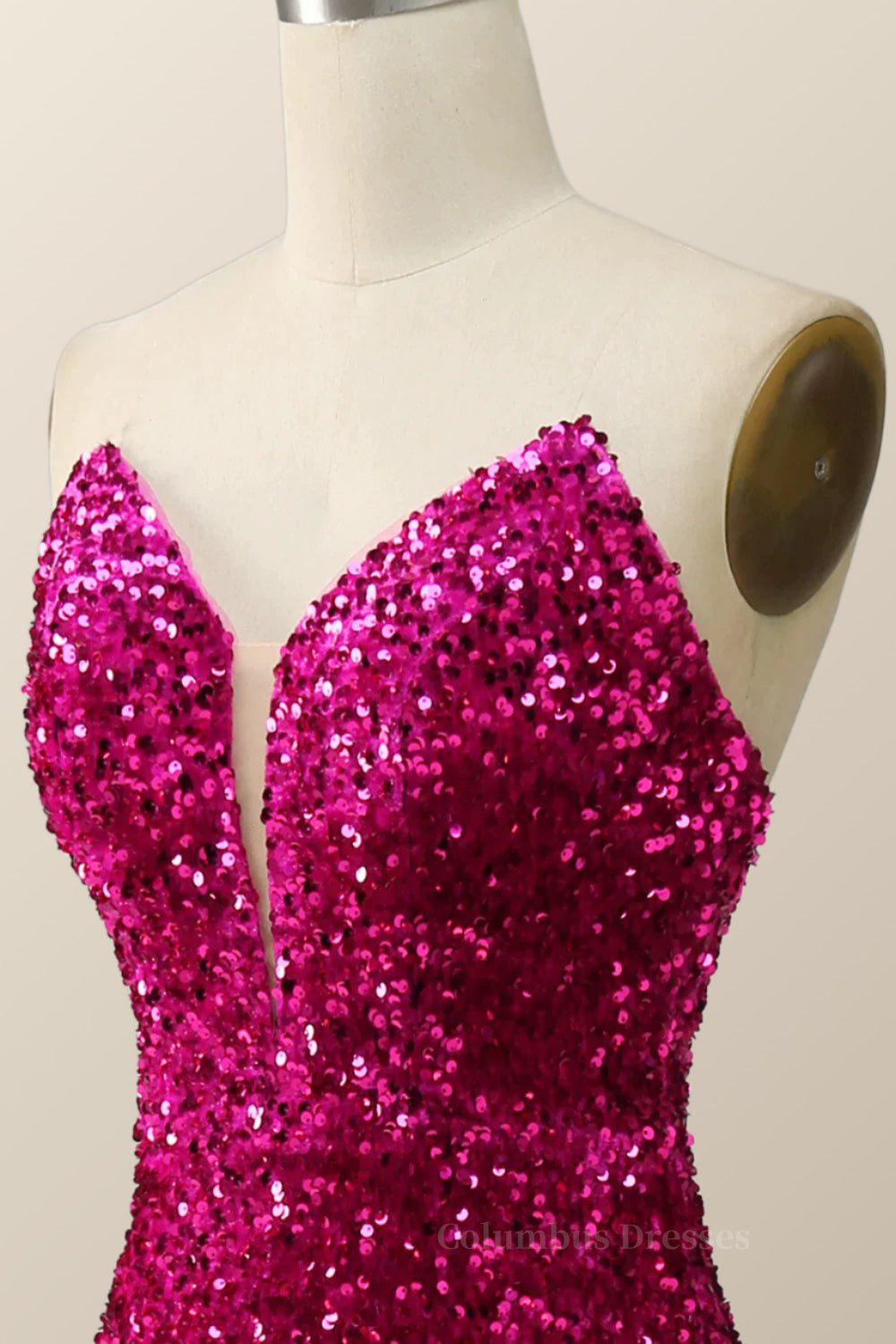 Prom Dress With Pocket, Strapless V Neck Sequin Mermaid Long Formal Dress