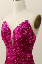 Prom Dress With Pocket, Strapless V Neck Sequin Mermaid Long Formal Dress