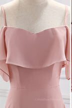 Maxi Dress, Straps Blush Pink Chiffon Long Bridesmaid Dress