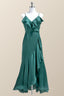 Prom Dress Pink, Straps Green Ruffles Wrap Midi Party Dress