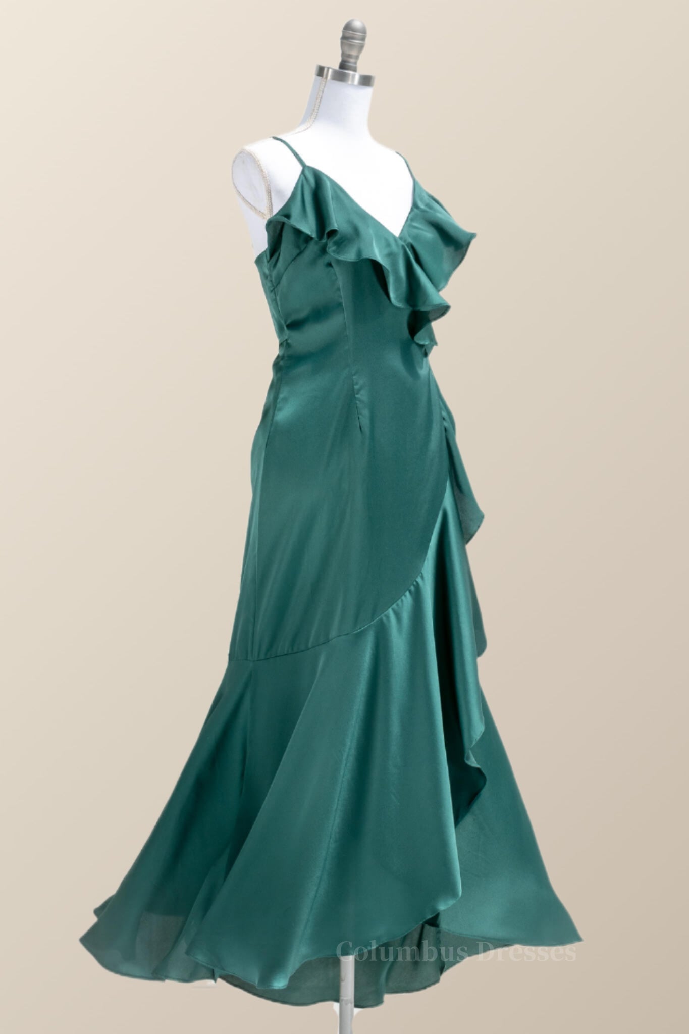 Straps Green Ruffles Wrap Midi Party Dress Secondary image