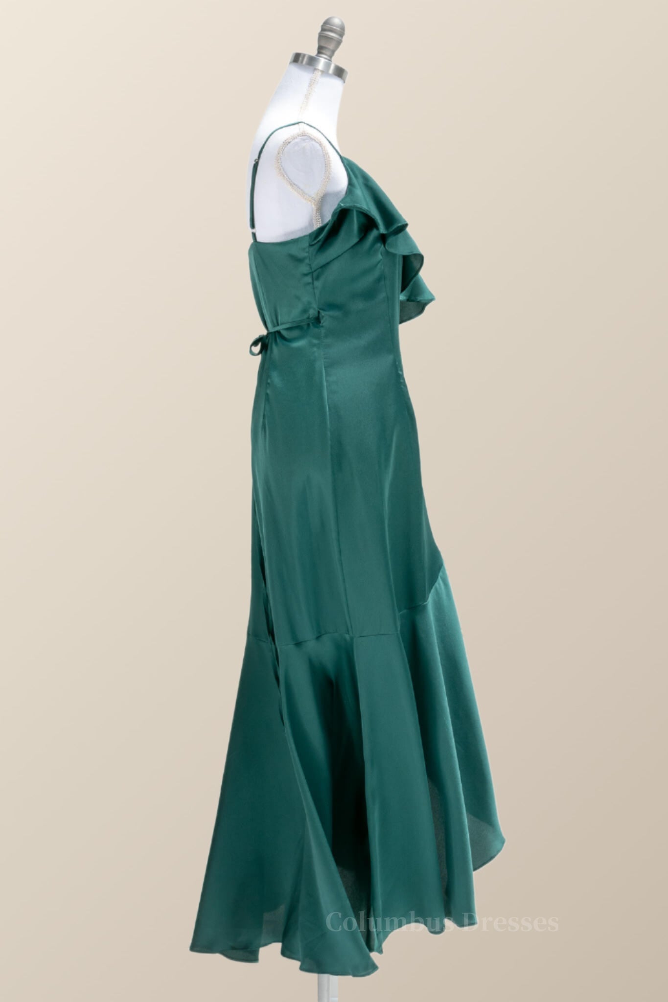 Mini Dress Formal, Straps Green Ruffles Wrap Midi Party Dress Main image
