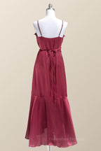 Chic Dress Classy, Straps Green Ruffles Wrap Midi Party Dress