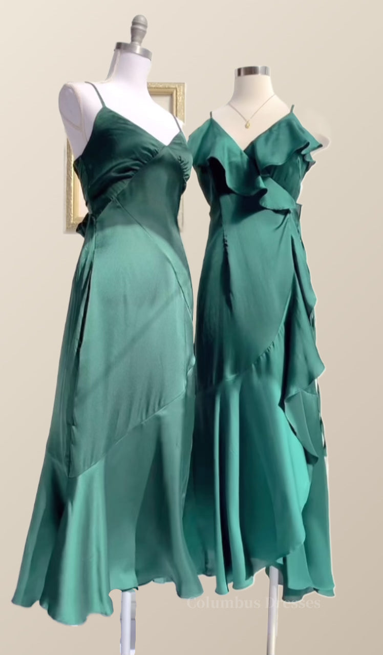 Night Club Outfit, Straps Green Ruffles Wrap Midi Party Dress