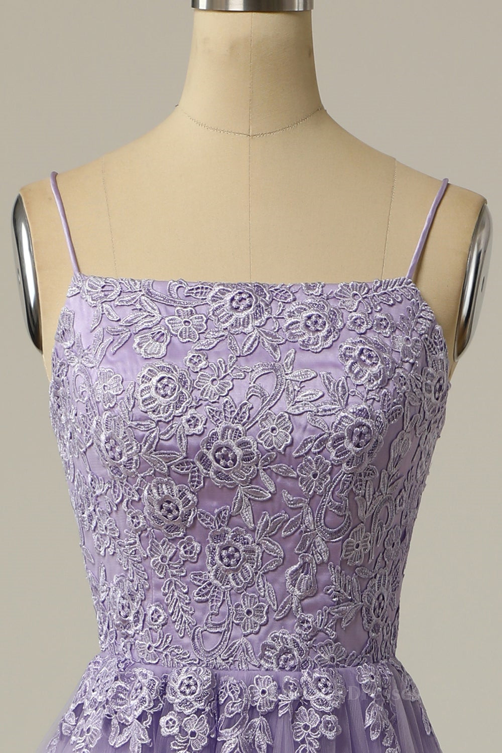 Prom Dressed 2059, Straps Lavender Appliuqes A-line Long Formal Dress with Slit