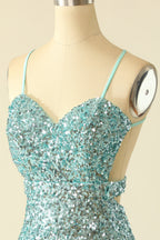 Prom Dresses Store, Straps Mint Green Sequin Tight Mini Dress