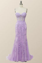 Prom Dresses2060, Sweetheart Lavender Lace Mermaid Long Prom Dress
