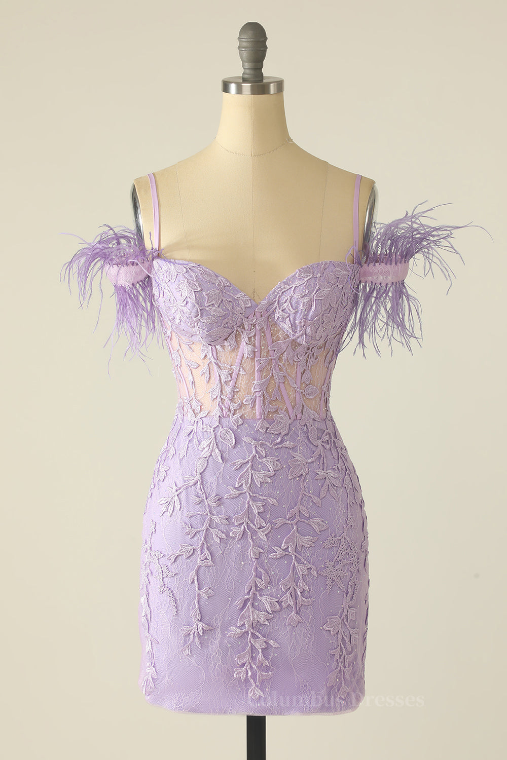 Tight Lavender Lace Straps Mini Dress Secondary image