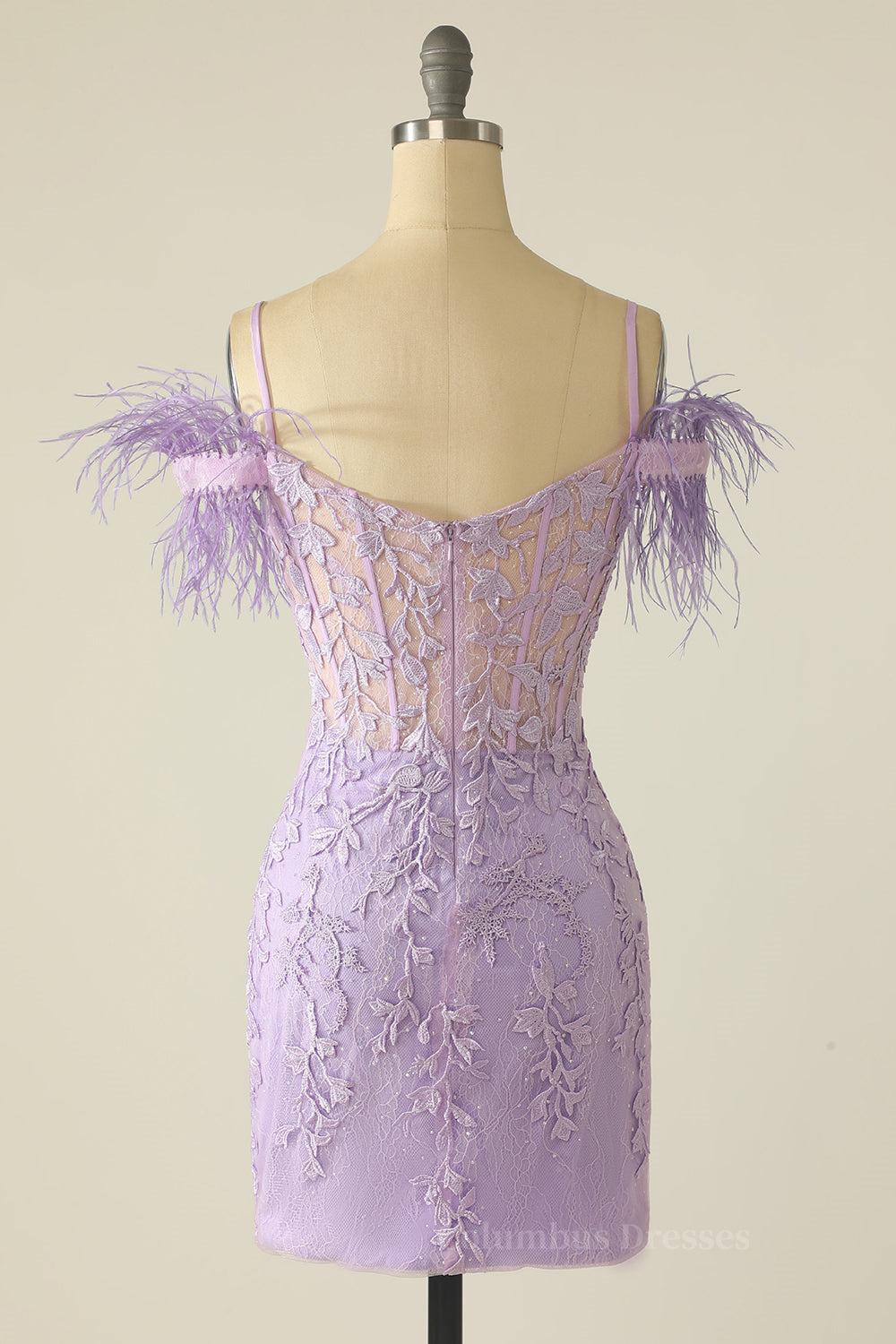 Prom Dress Aesthetic, Tight Lavender Lace Straps Mini Dress Main image