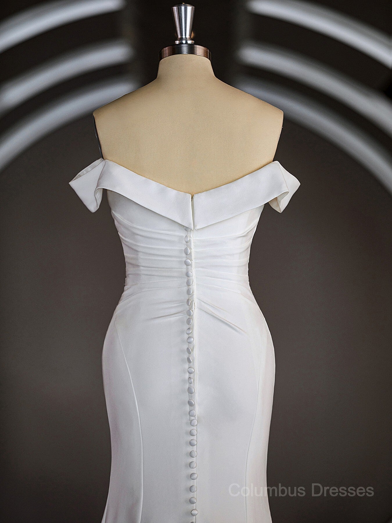 Wedding Dress Couture, Trumpet/Mermaid Off-the-Shoulder Court Train Stretch Crepe Wedding Dresses with Pleated